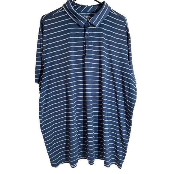 Members Mark Mens Polo Active Performance Blue/ Gray Striped Shirt Size XXL - Picture 2 of 4